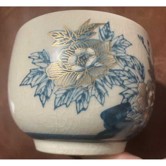 2 Vintage Kutani Japanese Tea cups peacock gold Teal Blues 3x3 Asian Art ceramic - Picture 5 of 16